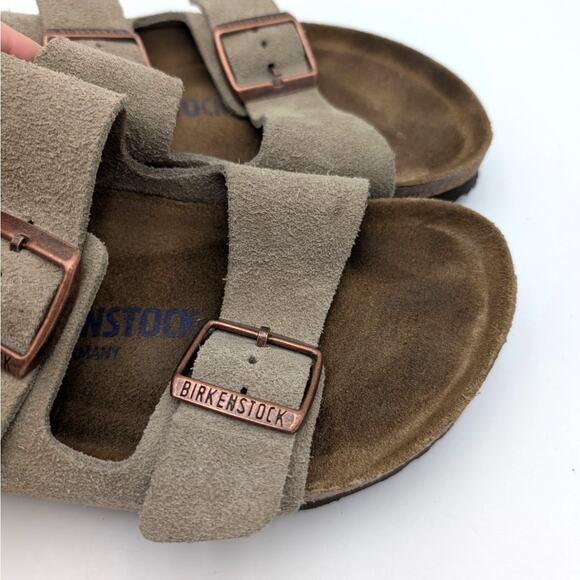 Birkenstock Arizona Soft Footbed Suede Leather Sandals Taupe Size USW7/M5 EU38 - Picture 13 of 15
